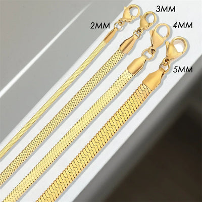 Fashion Unisex Snake Chain Necklace Choker Stainless Steel Herringbone Gold Color Chain Necklace Jewelry