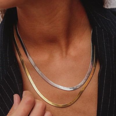 Fashion Unisex Snake Chain Necklace Choker Stainless Steel Herringbone Gold Color Chain Necklace Jewelry