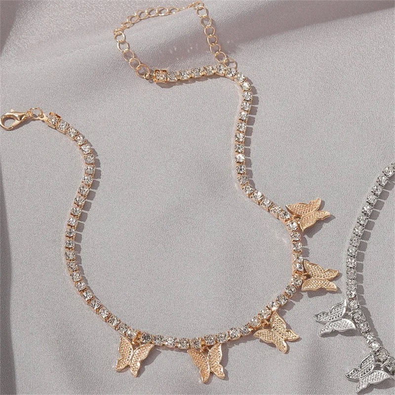 Crystal Butterfly Pendants Chokers Personality Gold Color Hollow Chain Choker Necklaces Ladies Punk Collar jewellery – Halskette