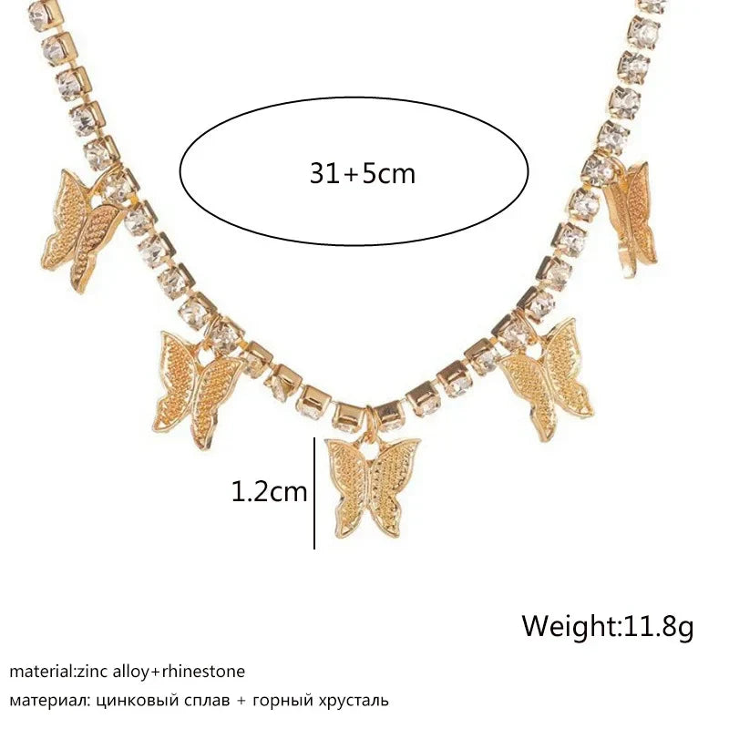 Crystal Butterfly Pendants Chokers Personality Gold Color Hollow Chain Choker Necklaces Ladies Punk Collar jewellery – Halskette