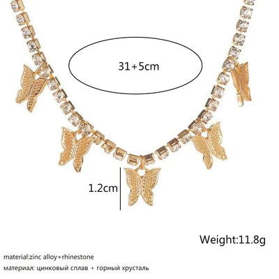 Crystal Butterfly Pendants Chokers Personality Gold Color Hollow Chain Choker Necklaces Ladies Punk Collar jewellery – Halskette