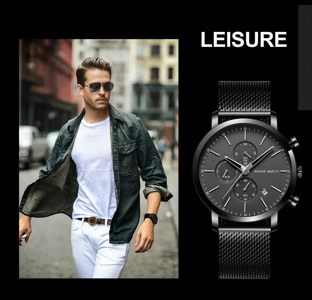 Quarzuhr für Herren – Edelstahl Chronograph mit Datum und Wasserschutz