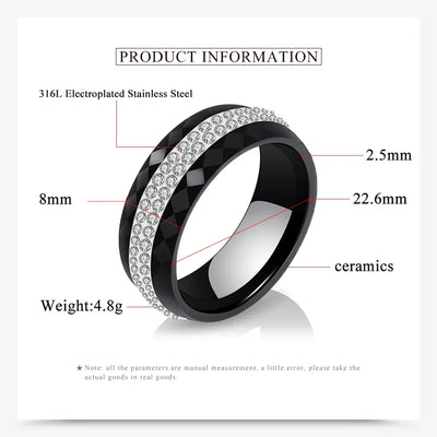 Eleganter Keramikring für Damen – Schwarz & Weiß mit Kristall