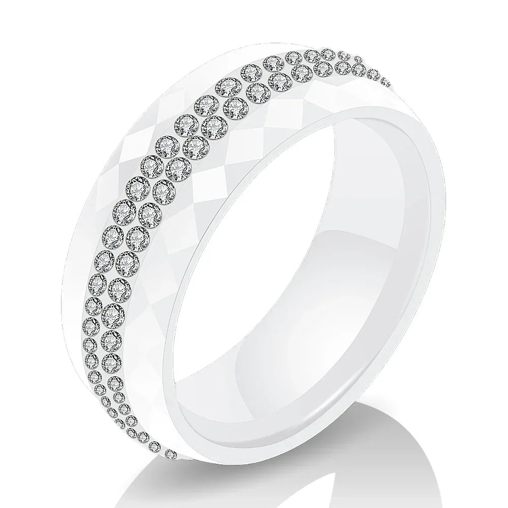 Eleganter Keramikring für Damen – Schwarz & Weiß mit Kristall