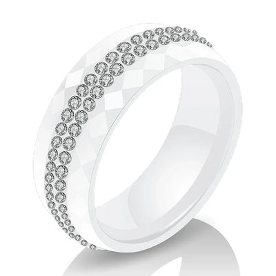 Eleganter Keramikring für Damen – Schwarz & Weiß mit Kristall