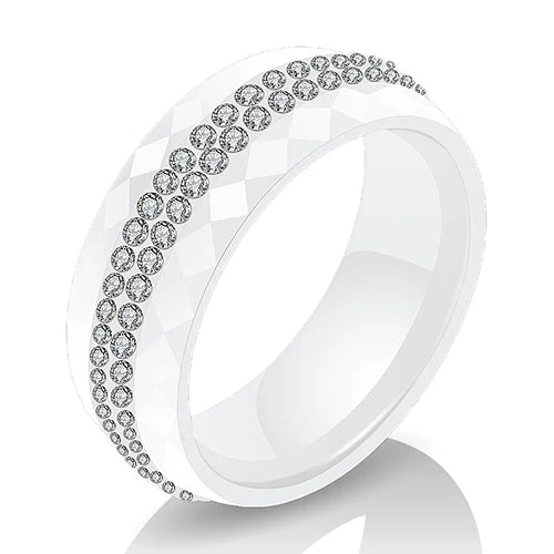 Eleganter Keramikring für Damen – Schwarz & Weiß mit Kristall