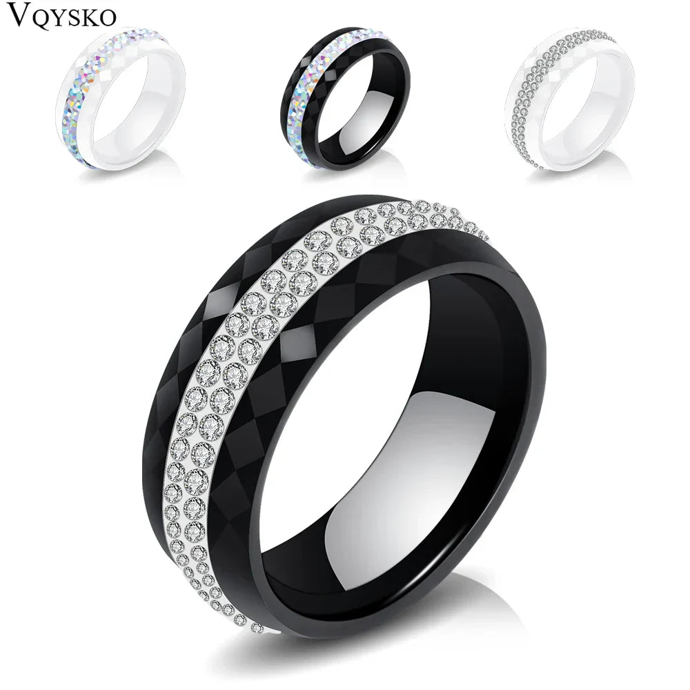 Eleganter Keramikring für Damen – Schwarz & Weiß mit Kristall
