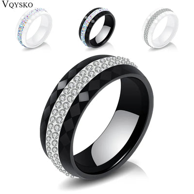 Eleganter Keramikring für Damen – Schwarz & Weiß mit Kristall