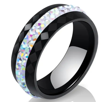 Eleganter Keramikring für Damen – Schwarz & Weiß mit Kristall