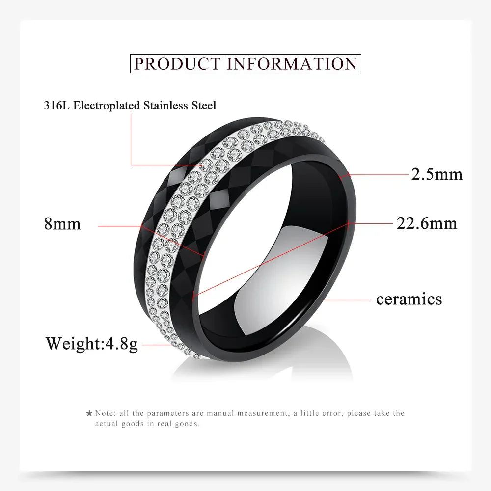 Eleganter Keramikring für Damen – Schwarz & Weiß mit Kristall
