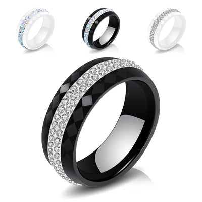 Eleganter Keramikring für Damen – Schwarz & Weiß mit Kristall