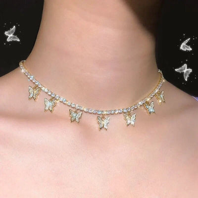 Crystal Butterfly Pendants Chokers Personality Gold Color Hollow Chain Choker Necklaces Ladies Punk Collar jewellery – Halskette