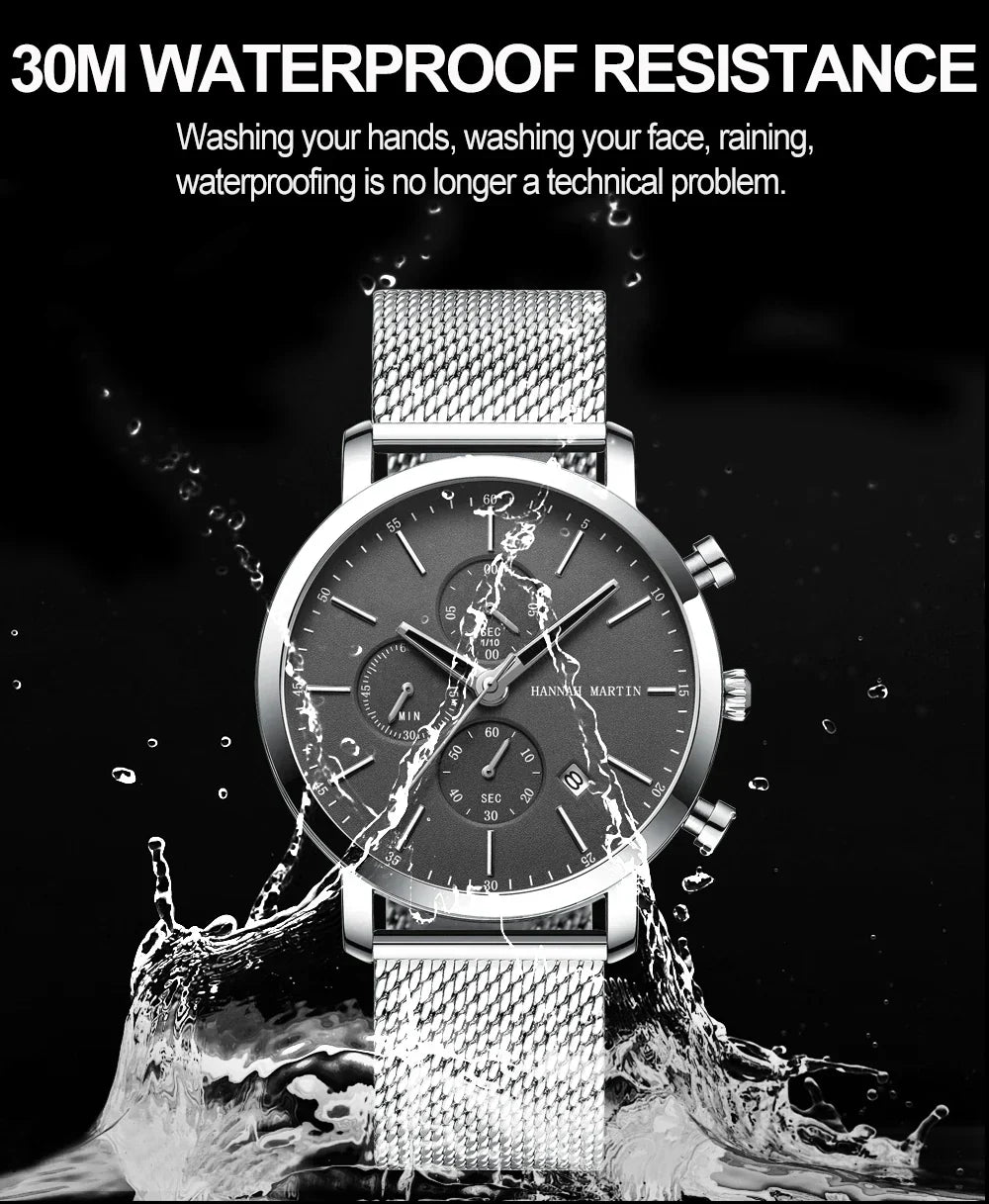 Quarzuhr für Herren – Edelstahl Chronograph mit Datum und Wasserschutz