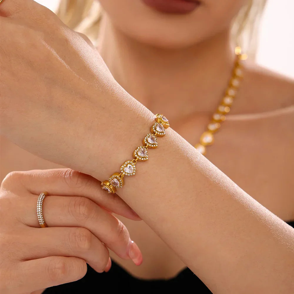 Trendy Stainless Steel Cuban Chain Necklace Bracelet White Zircon Inlaid Luxury Charm Bangle Jewelry Gift – Halskette
