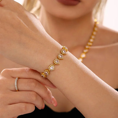 Trendy Stainless Steel Cuban Chain Necklace Bracelet White Zircon Inlaid Luxury Charm Bangle Jewelry Gift – Halskette