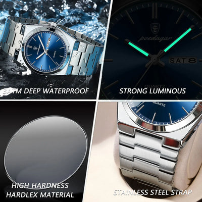 POEDAGAR Luxury Uhr For Men Edelstahl