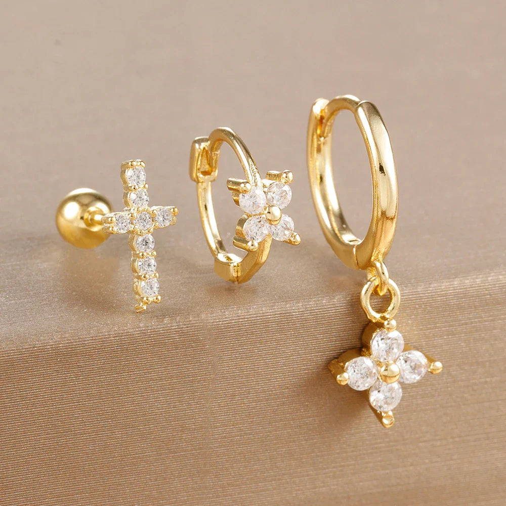 10 Styles Stainless Steel Piercing Earrings Set Geometry Colorful Zircon Huggie Hoop Earring Aesthetic Jewelry