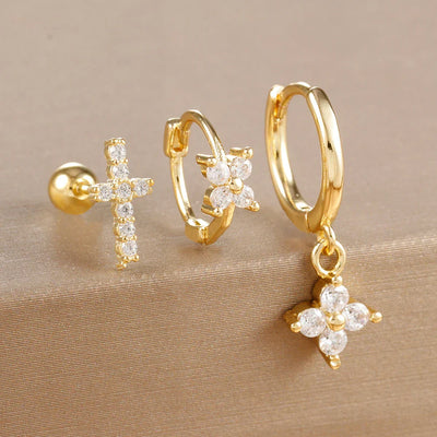 10 Styles Stainless Steel Piercing Earrings Set Geometry Colorful Zircon Huggie Hoop Earring Aesthetic Jewelry