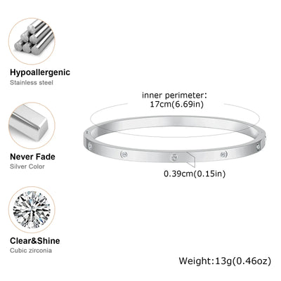 Luxurious Cubic Zircon Openable Bracelet ,Stainless Steel Round Bangle Bracelets,Charm Jewelry Gifts – Armband