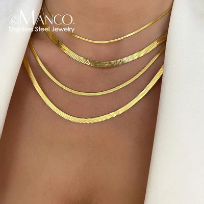 Fashion Unisex Snake Chain Necklace Choker Stainless Steel Herringbone Gold Color Chain Necklace Jewelry