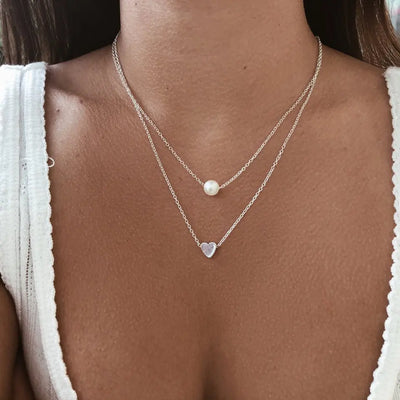 Simple Double Heart Pendant Necklace Couple Stainless Steel Choker Gold Color Chain Wedding Party Friends Jewelry Gift – Halskette