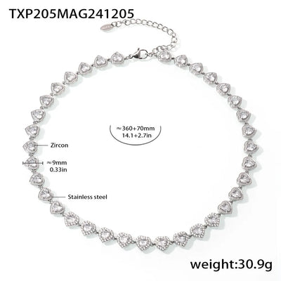 Trendy Stainless Steel Cuban Chain Necklace Bracelet White Zircon Inlaid Luxury Charm Bangle Jewelry Gift – Halskette