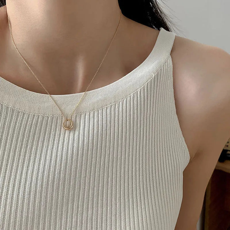 Simple Double Heart Pendant Necklace Couple Stainless Steel Choker Gold Color Chain Wedding Party Friends Jewelry Gift – Halskette