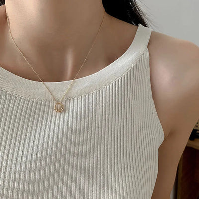 Simple Double Heart Pendant Necklace Couple Stainless Steel Choker Gold Color Chain Wedding Party Friends Jewelry Gift – Halskette