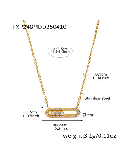 Stainless Steel 18K Chain Gold Color Luxury Necklace Shiny Zirconia Hollow Pendant Necklace Ring Jewelry Set Gift