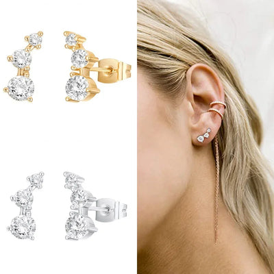 3Pcs Double Crystal Tragus Earring Floral Set Cartilage Helix Stud Earrings Bulk Lobe Hoop Earing Lot Fashion Jewelry Gift
