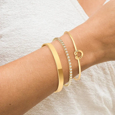 3pcs Stainless Steel Gold Plated Bracelets Adjustable Jewelry Gifts Luxury Zircon Chain Bangles Jewelry Accessories – Halskette