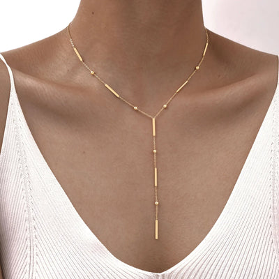 Beaded Long Chain Y Shape Necklace , Minimalist Drop Bar Pendant Choker Necklaces, Clavicle Chain Jewelry – Halskette