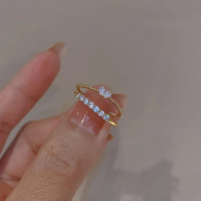 2pcs/set Gold Color Heart Zircon Rings Set Girls Adjustable Minimalism Luxury Twist Ring Fashion Jewelry Wedding Gifts