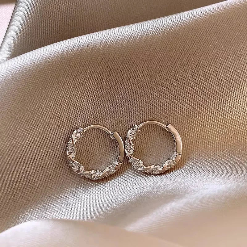FTCY Simple Luxury Zircon Metal Hoop Earrings Exquisite Small Round Circle Earrings 's Jewelry Gifts