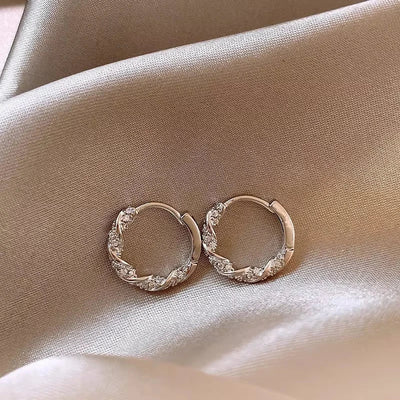 FTCY Simple Luxury Zircon Metal Hoop Earrings Exquisite Small Round Circle Earrings 's Jewelry Gifts