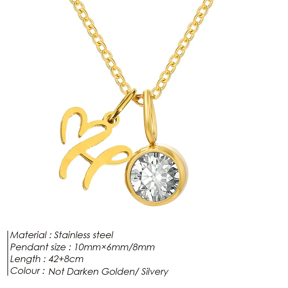 eManco Sparkling Birthstone Necklaces Uppercase Initials A-Z Pendant Stainless Steel Gold Plated Necklace Fashion 's Jewelr – Halskette