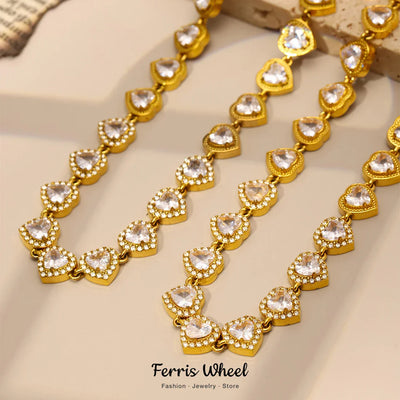 Trendy Stainless Steel Cuban Chain Necklace Bracelet White Zircon Inlaid Luxury Charm Bangle Jewelry Gift – Halskette