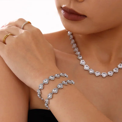 Trendy Stainless Steel Cuban Chain Necklace Bracelet White Zircon Inlaid Luxury Charm Bangle Jewelry Gift – Halskette