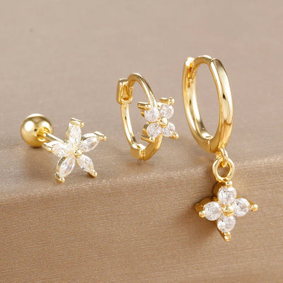 10 Styles Stainless Steel Piercing Earrings Set Geometry Colorful Zircon Huggie Hoop Earring Aesthetic Jewelry