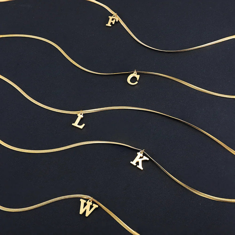 A-Z Alphabet Gold Plated Stainless Steel Pendant Necklace Snake Chain Initial Letter Clavicle Necklaces Collar Jewelry – Halskette