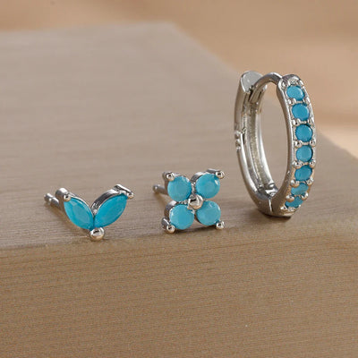 3PCS Stainless Steel Gold Color Circle Hoop Earrings Set Simple Zircon Flower Stud Earring Cartilage Piercing Jewelry