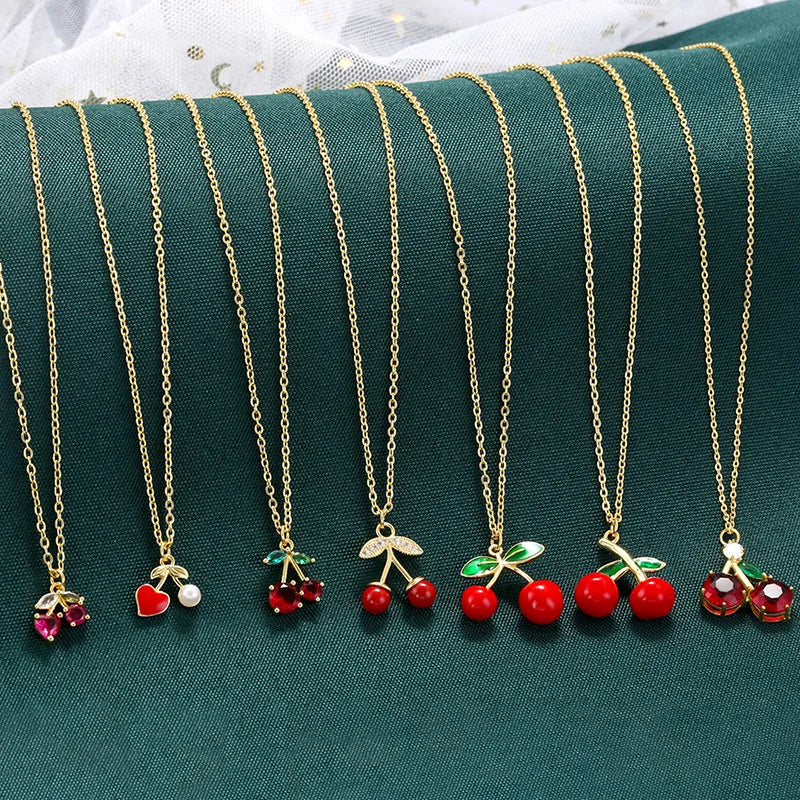 ZHUKOU Copper And Enamel Oil Drip Craft Red Cherry Pendant Necklace Personalised Jewellery Gift: VL635 – Halskette