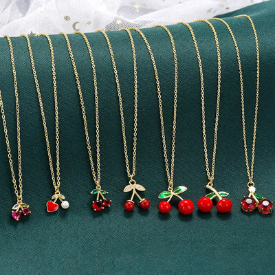 ZHUKOU Copper And Enamel Oil Drip Craft Red Cherry Pendant Necklace Personalised Jewellery Gift: VL635 – Halskette