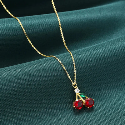 ZHUKOU Copper And Enamel Oil Drip Craft Red Cherry Pendant Necklace Personalised Jewellery Gift: VL635 – Halskette