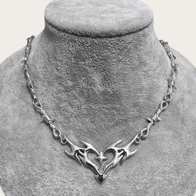 Cross Flame Heart Choker, punk jewelry, Gothic accessories, Y2k, thorns, barbed wire, hippie, Flame Heart Charm, Man – Schmuck