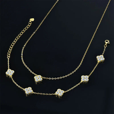IOGOU 3 In 1 Clover Flower Jewelry Sets Silver 3mm D Moissanite Pendant Necklace Bracelet Stud Earrings Sets Charm