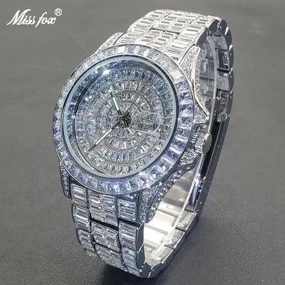 Ice Out Luxus Quarzuhr für Herren – Voll Diamant, Luminous Zeiger, 30m Wasserdicht, Edelstahl, Auto Date, Anti-Magnetisch
