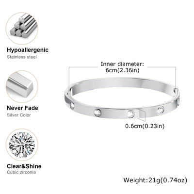 Luxurious Cubic Zircon Openable Bracelet ,Stainless Steel Round Bangle Bracelets,Charm Jewelry Gifts – Armband