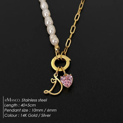 eManco Natural Freshwater Pearl Heart Stainless Steel Cubic Zirconia Pendant Necklace Aesthetic Luxury Chain Jewelry Gift – Halskette