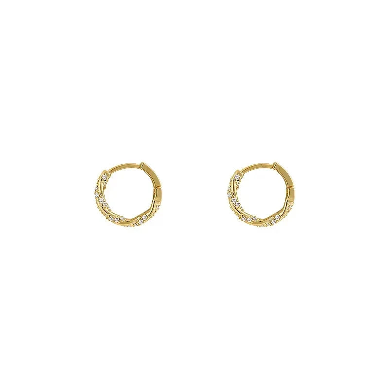 FTCY Simple Luxury Zircon Metal Hoop Earrings Exquisite Small Round Circle Earrings 's Jewelry Gifts